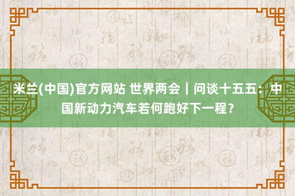 米兰(中国)官方网站 世界两会｜问谈十五五：中国新动力汽车若何跑好下一程？