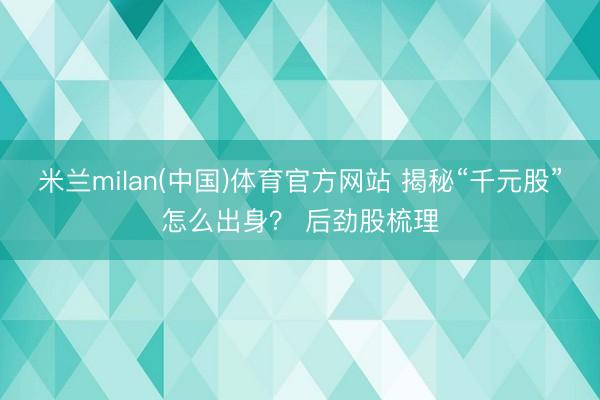 米兰milan(中国)体育官方网站 揭秘“千元股”怎么出身？ 后劲股梳理