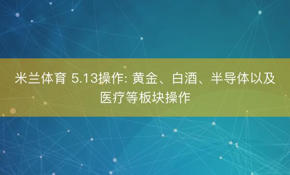 米兰体育 5.13操作: 黄金、白酒、半导体以及医疗等板块操作