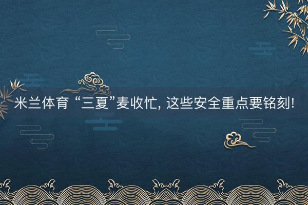 米兰体育 “三夏”麦收忙， 这些安全重点要铭刻!